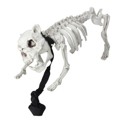 Northlight 16" Dog Skeleton on Leash Outdoor Halloween Decoration - Gray/White
