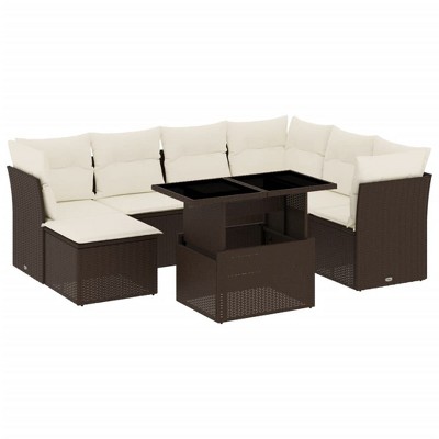 vidaXL 8 Piece Patio Sofa Set with Cushions - Brown and Cream