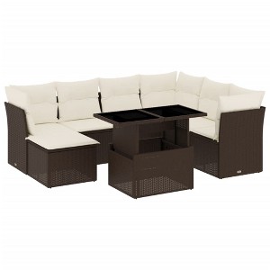 vidaXL 8 Piece Patio Sofa Set with Cushions - Brown and Cream - 1 of 4