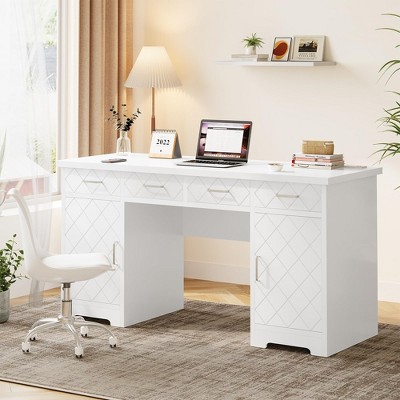 Whizmax Executive Desk with Drawers, 55" Computer Desk with Power Outlets and Cabinet, Wood Home Office Study Writing Desk