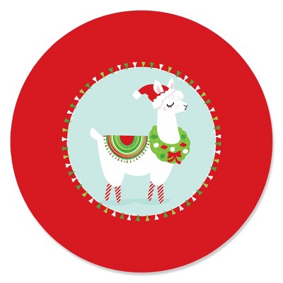 Big Dot of Happiness Fa La Llama - Christmas and Holiday Party Circle Sticker Labels - 24 Count