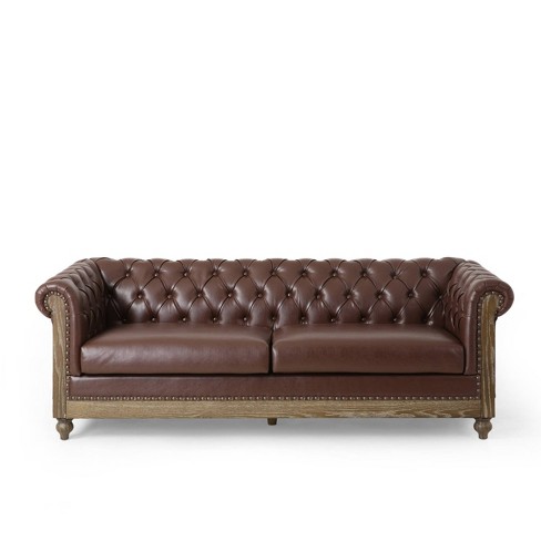 Castalia Chesterfield Tufted 3 Seater Sofa With Nailhead Trim Dark ...