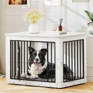 Picture of White 2-in-1 Large Dog Crate Furniture with Waterproof Top Safety ...
