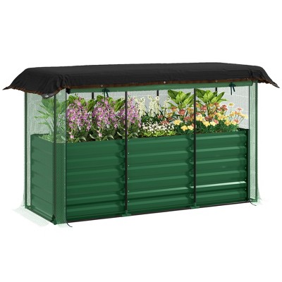 Outsunny Galvanized Raised Garden Bed, Planter Box with Crop Cage and Shade Cloth