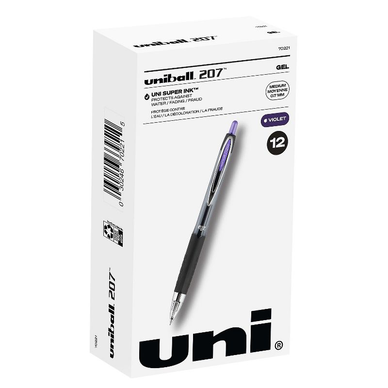 uni-ball uniball 207 Retractable Gel Pens Medium Point 0.7mm Purple Ink Dozen (70221), 1 of 9