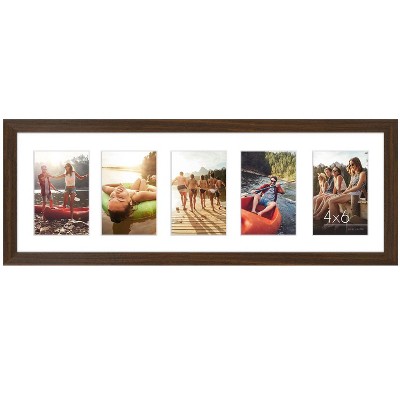 Americanflat 8x24 Collage Picture Frame with Five 4x6 Displays in Walnut - Composite Wood with Shatter Resistant Glass