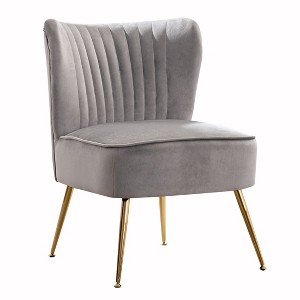 WestinTrends Phoebe Upholstered Tufted Velvet Accent Chair With Metal Leg - 1 of 4