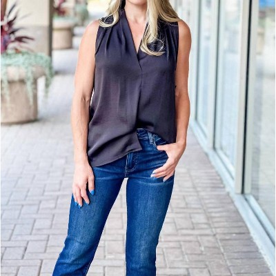 Women's Satin Surplice Shoulder Pleated Top - KLd. Signature