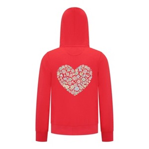 Everyday Kids Floral Heart Girls Zip Up Hoodie – Pastel Flower & Butterfly Graphic Sweatshirt - 1 of 4