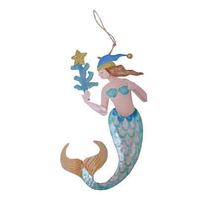 Beachcombers 7.5" METAL MERMAID with CORAL ORNAMENT