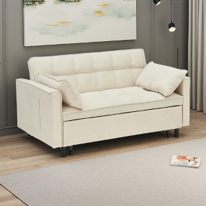 54.3" Fabric 2-Seater Sofa Bed with 2 Pillows & High-Density Sponge Cushioning - 1 of 4