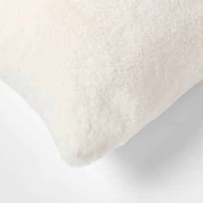 Cream Faux Rabbit Fur Square Throw Pillow