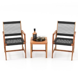 Tangkula 3 PCS Solid Acacia Wood Patio Set All-Weather Rope Woven Chair Garden Poolside - 1 of 4