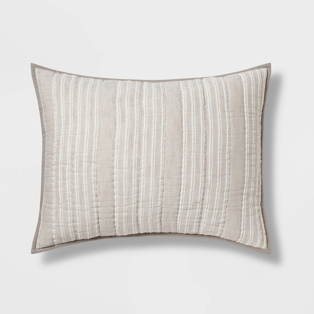 Photos - Pillowcase Gray Stitched Stripe Sham  - Threshold™(Standard)