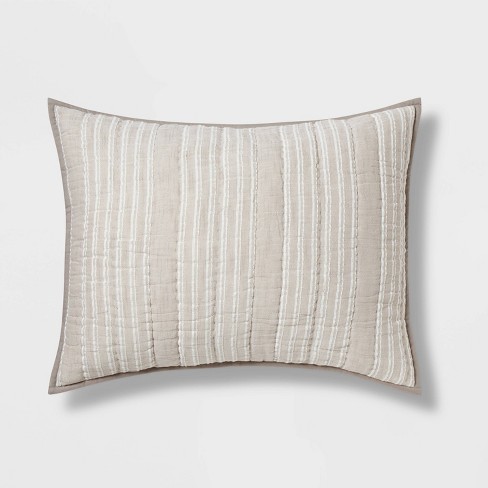 Threshold Gray Stitched Stripe Pillow Sham Pillow Sham Standard 