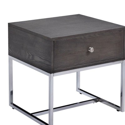 Modern Gray Oak & Chrome Rectangular End Table with Storage