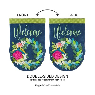 Welcome Spring Floral Wreath Multi-Color Burlap House Flag
