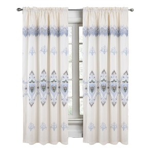RT Designers Collection Bonnie Macrame Rod Pocket Room Darkening Curtain Panels for Living Room 52" x 84" Beige - 1 of 4