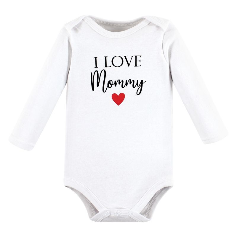 Hudson Baby Infant Girl Cotton Long-Sleeve Bodysuits, Girl Mommy Red Black 5-Pack, 3 of 8