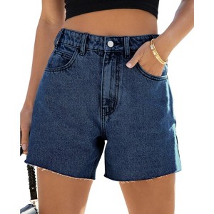 Imily Bela Classic High Waisted Raw Hem Jean Shorts Straight Leg Denim Shorts Summer Hot Pants - 1 of 4