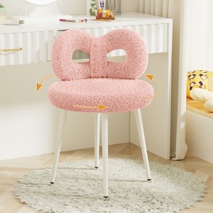Vanity Chair with Back, Makeup Chair, Swivel Design,No Wheels,Small Upholstered Vanity Chair for Girls with Cute Bow Backrestst for Bedroom - 1 of 4