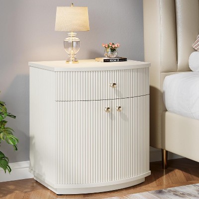 Tribesigns White Fluted Nightstand, 20-Inch Modern Bedside Table with Storage Drawer and Cabinet, for Apartment, Bedroom and Small Spaces