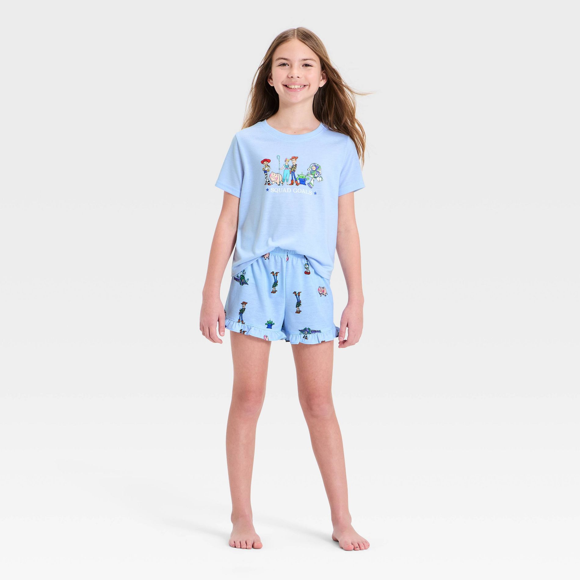 Girls' Toy Story 2pc Short Sleeve Pajama Set - Light Blue
