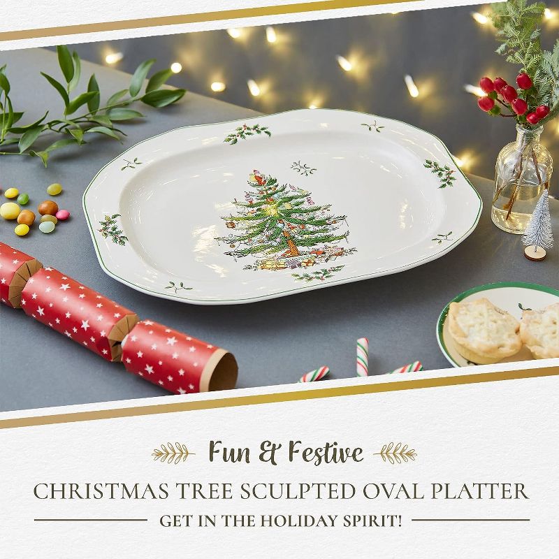 Spode Christmas Tree 14 Inch Sculpted Oval Platter, 2 of 9