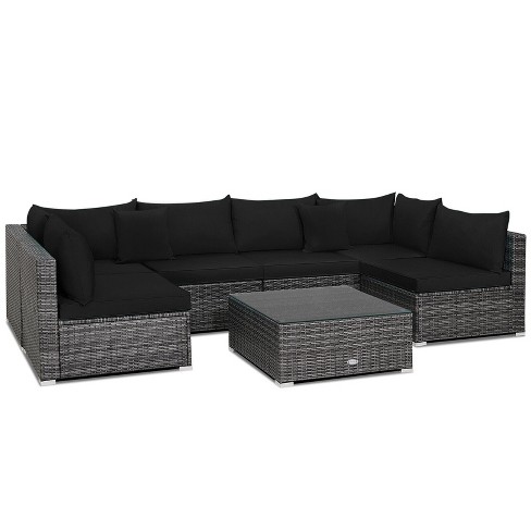 Black rattan best sale corner garden sofa