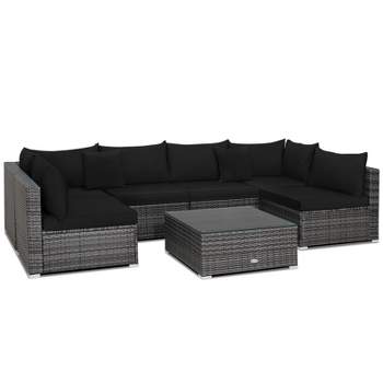 Tangkula 7PCS Patio Rattan Sectional Sofa Set Outdoor Furniture Set w/ Cushions