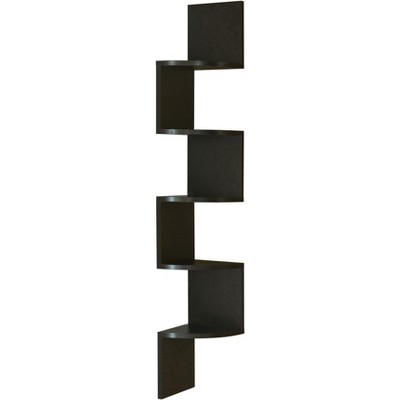 Black Wood 5-Tier Wall Mount Corner Shelf
