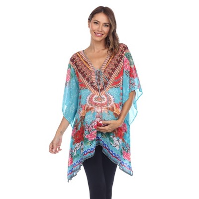 Maternity Plus Size Short Caftan with Tie-up Neckline - White Mark