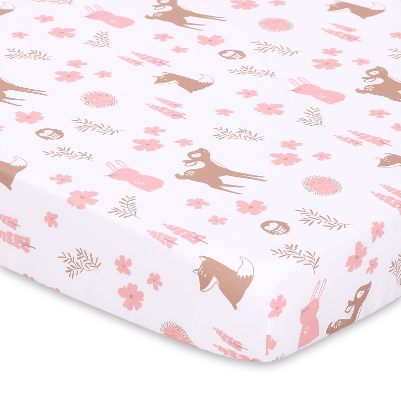 The Peanutshell Mini Crib Sheet Set for Girls - 3 Pack - Multiuse for Pack & Play, Playard, Playpen, Mini Crib, Pink Woodland Floral, 4 of 9