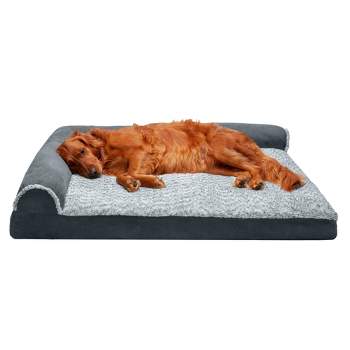 FurHaven Two-Tone Faux Fur & Suede Deluxe Chaise Lounge Memory Foam Sofa-Style Dog Bed