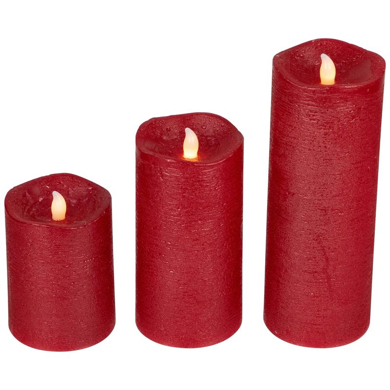 Northlight Set of 3 Brushed Red Flickering Flameless LED Wax Pillar Candles 8", 5 of 7