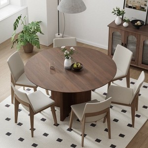 PexFix 52" x 52" Solid Wood Round Dining Table with Walnut Finish and Elegant Arched Legs for Modern Dining Rooms & Kitchens - 1 of 4