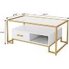 Homhougo Vintage Glass Top Coffee Table with 2 Drawers and Storage Shelf - Rectangle Center Table for Home Living Room, Apartment, Office - 2 of 4