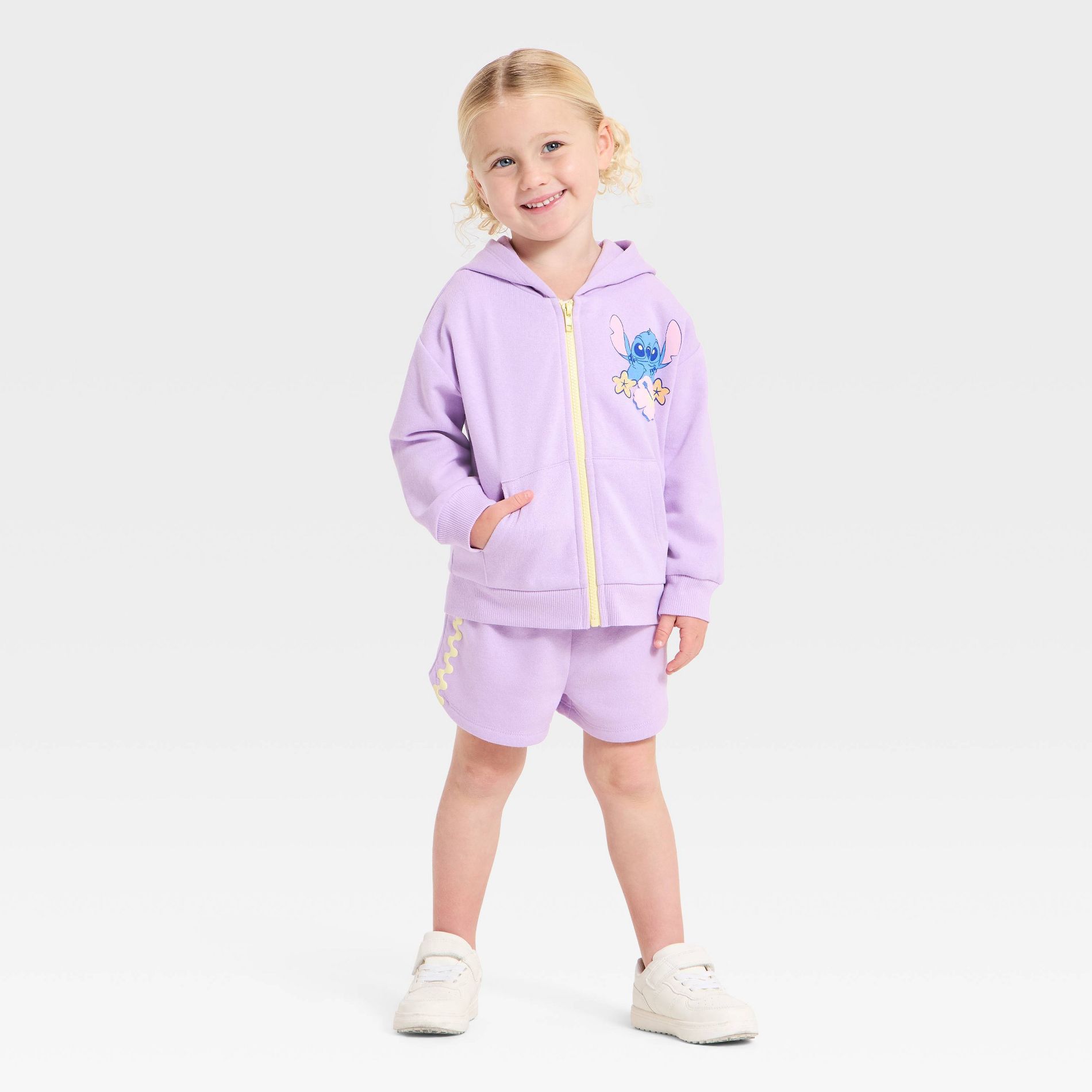 Toddler Girls' 2pc Disney Lilo & Stitch Zip-Up Hoodie & Shorts Set - Purple 3T