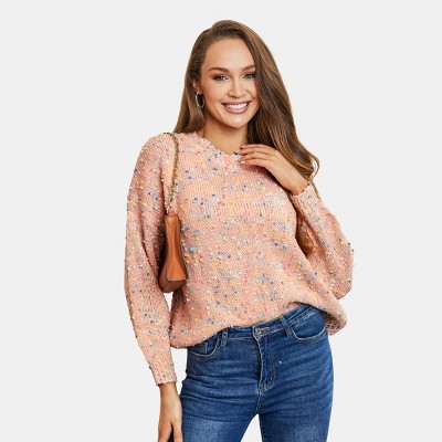 Women's Rainbow Pom Pom Drop Sleeve Sweater - Cupshe