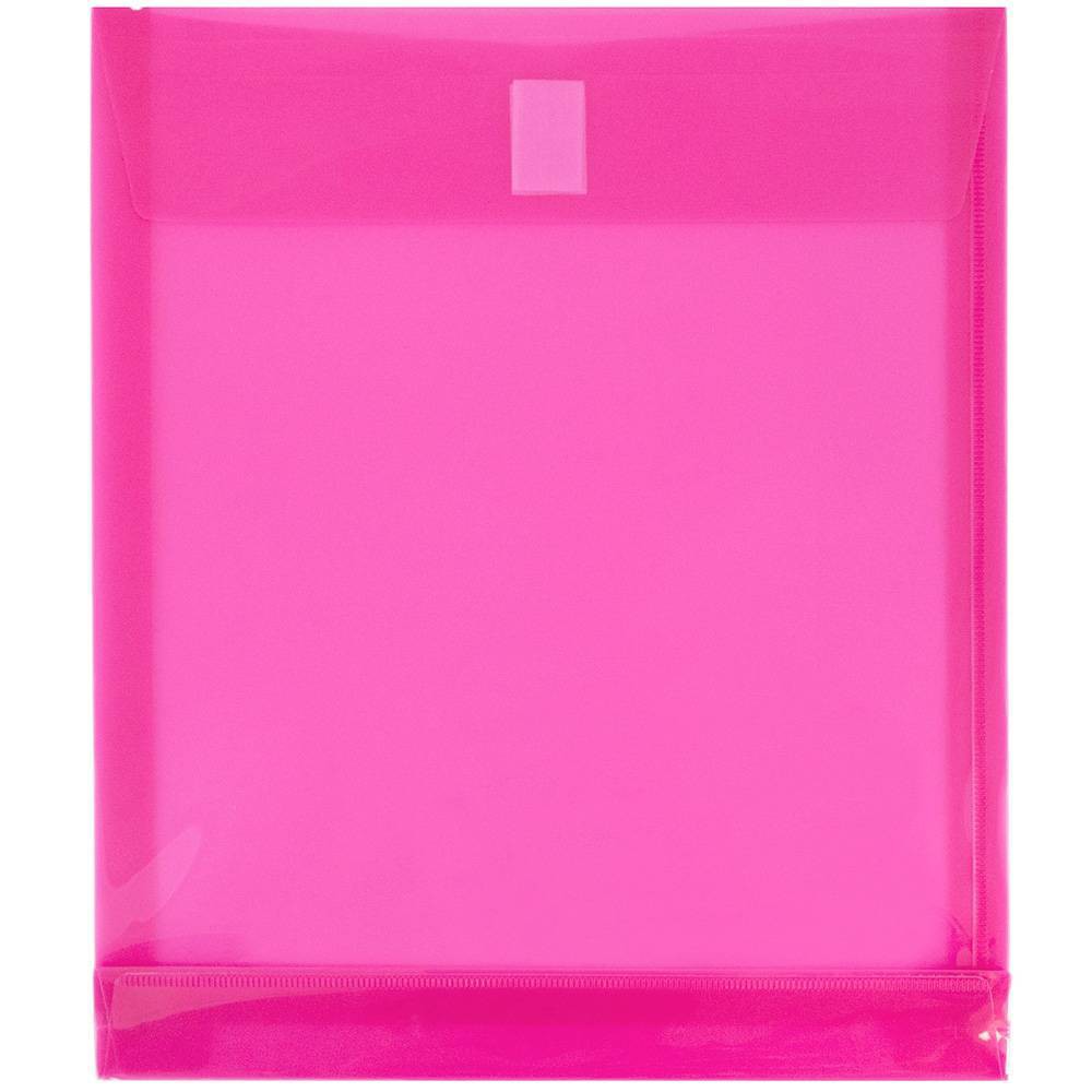 JAM Paper 9 3/4'' x 11 3/4'' 12pk Plastic Envelopes Hook & Loop Closure, 1" Expansion, Letter Open End - Fuchsia Pink