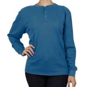 Galaxy By Harvic Women's Oversize Loose Fitting Waffle-Knit Henley Thermal Shirt - 1 of 2