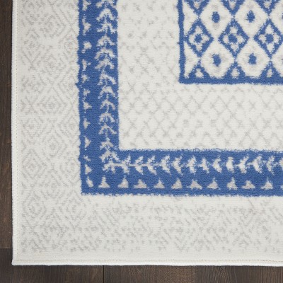 Boho Blue Geometric Flat-Woven 24" Synthetic Area Rug
