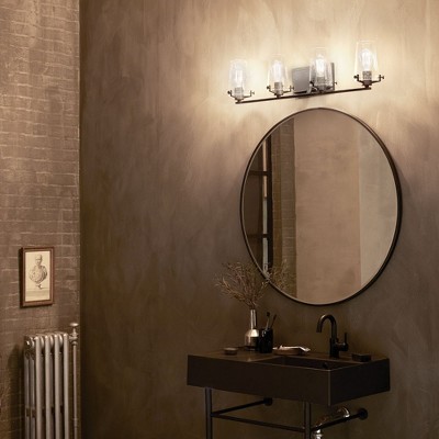 Alton Black Steel 4-Light Vanity with Clear Seeded Glass