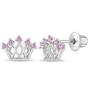Girl's 5 Point CZ Crown Screw Back Sterling Silver Earrings - In Season Jewelry - 1 of 4
