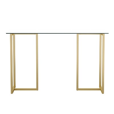 Clear Glass Top Desk with Polished Brass Frame for Home Office