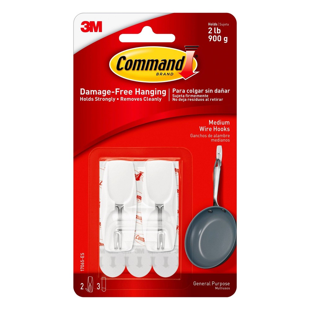 Command Medium Sized Wire Toggle Decorative Hook White: Adhesive Wall Hooks & Hangers, 2 Pack, 2 lb Capacity