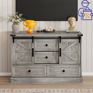 Jojoka Farmhouse TV Stand with Sliding Barn Doors, 4 Drawers, Entertainment Center with Storage for Bedroom Living Room - 1 of 4