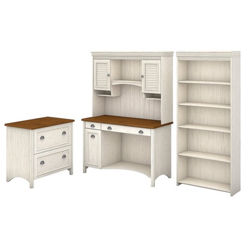 Bush Furniture Computer Desk W Hutch Bookcase Lateral File Cabinet 48w White Stf008aw Target