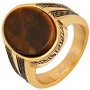 Steeltime Men's 18k gold plated stainless steel, tiger eye center stone and simulated black diamonds side stones ring with greek key accents - 2 of 4