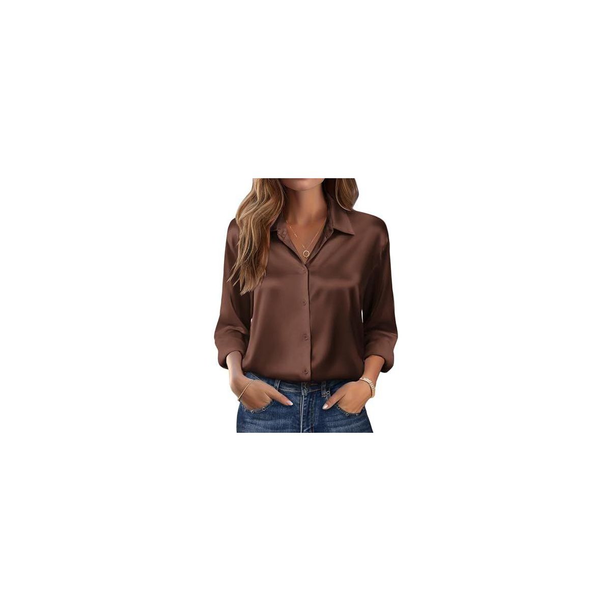 Zeagoo Women's Blouse Satin Silk Shirts Button Down Shirts Casual Loose Long Sleeve Office Work Tunic Tops